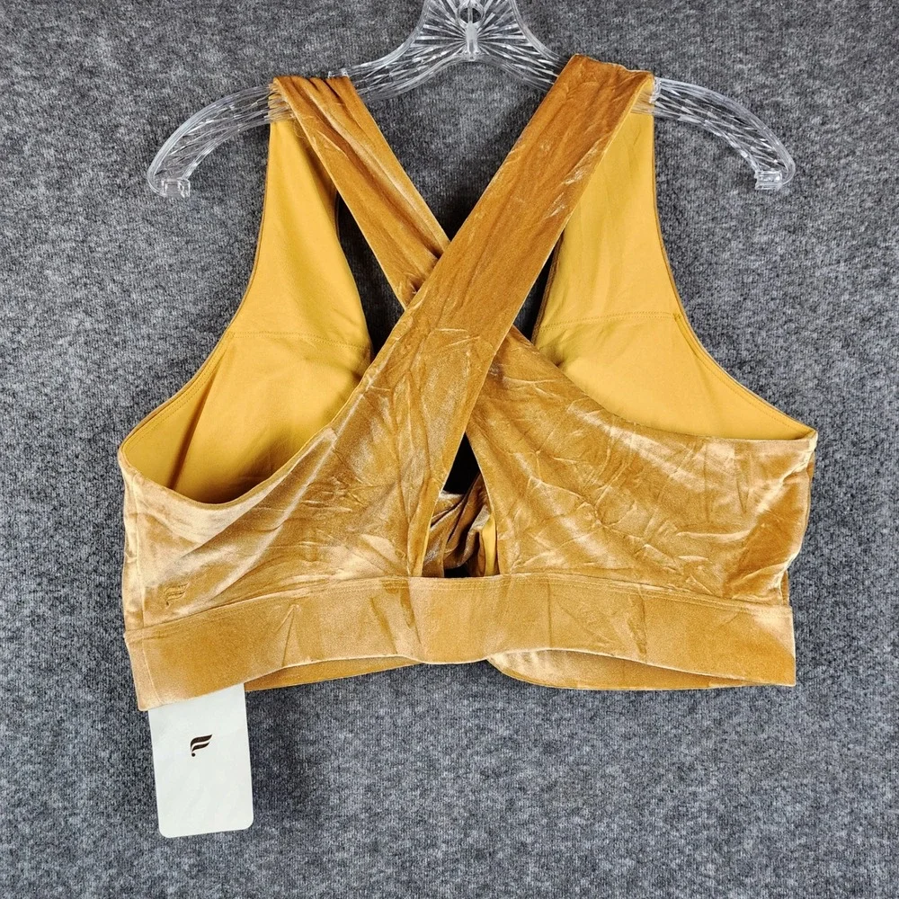 Fabletics Oasis Twist Front Velour Sports Bra Womens 2X Mustard Gold Crisscross